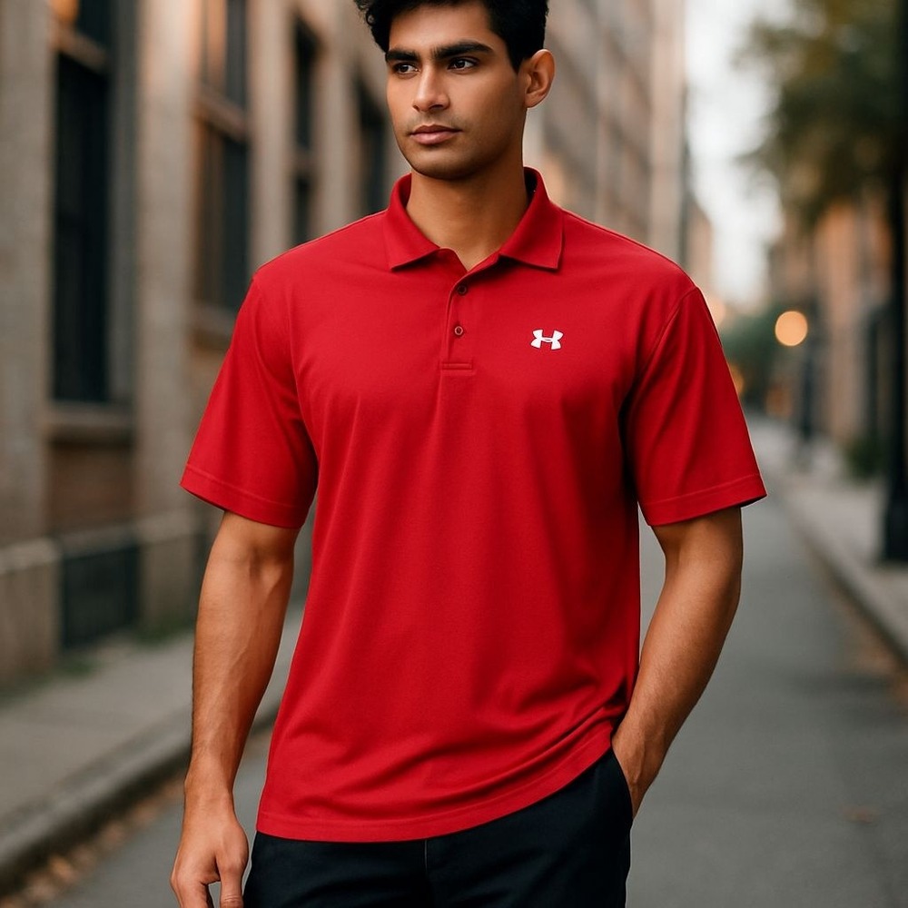 Under Armour Men's Red Performance Polo Shirt Golf Athletic Training Gym LG